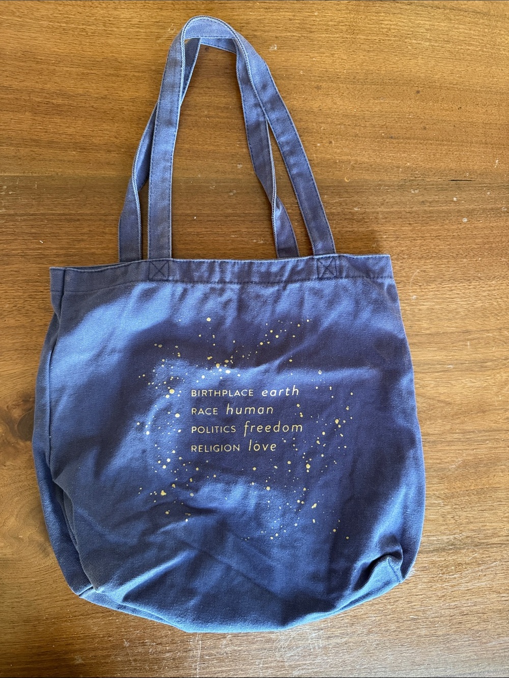 FRINGE STUDIO Blue Canvas Tote with Gold Script and Star Accents, Inspirational